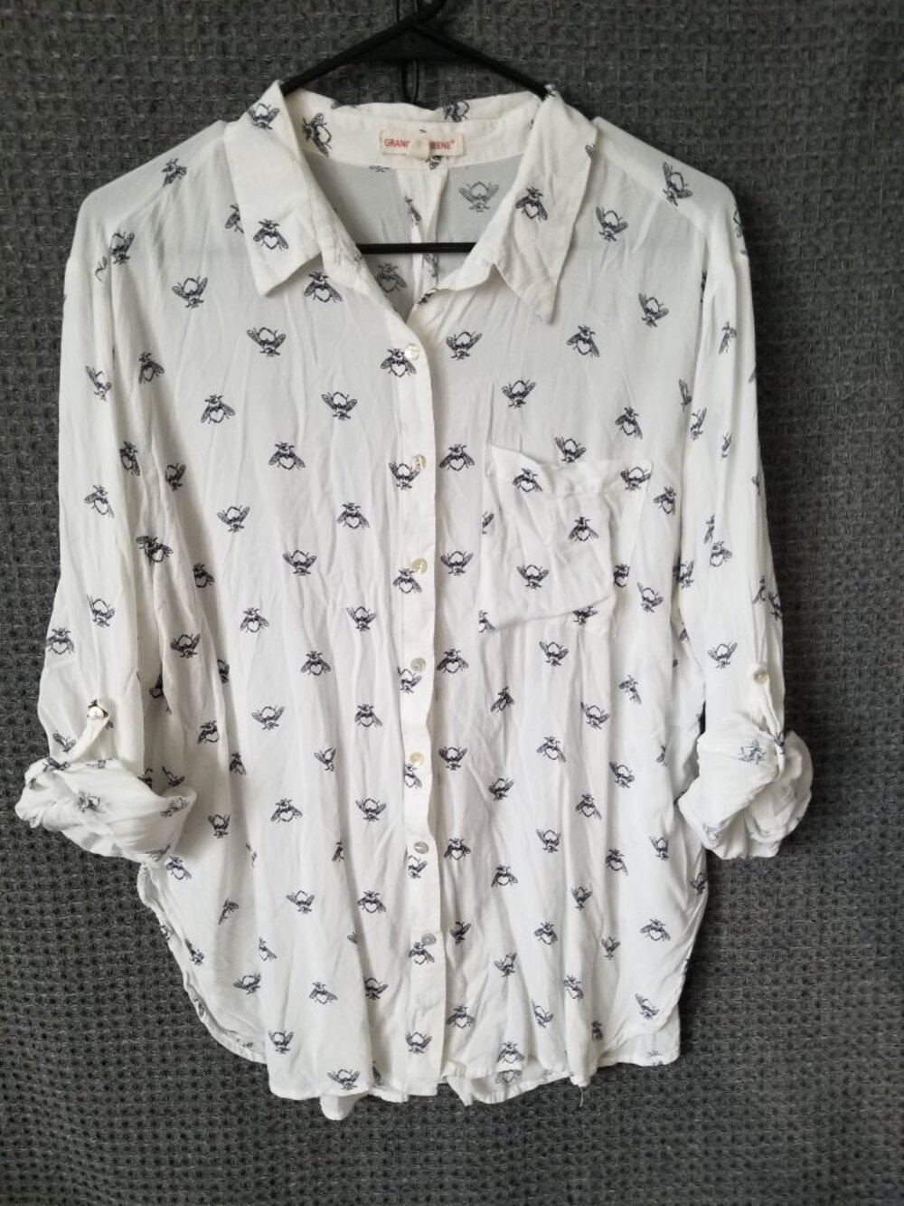 Grand & Greene Bee Design Shirt Roll Tab Sleeves White XL